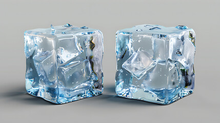 Obraz premium realistic two ice cubes isolated PNG on transparent background, ideal for stock photos and cold drink visuals 