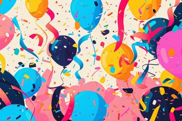 Colorful party balloons and confetti celebration