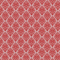 Red baroque damask seamless pattern with intricate floral ornaments and dotted texture. Great for vintage wallpaper, textile design, luxury backgrounds, and decoration.