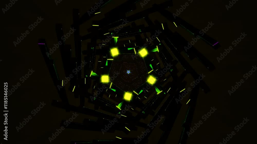 Poster seamless neon geometric animation with rotating light patterns
