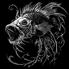 Tribal Fish black and white illustration
