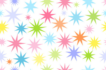 Pastel color star burst design in a seamless repeat pattern - Vector Illustration