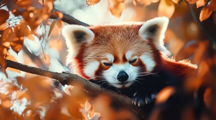 Fototapeta premium Red Panda Napping in the Sunlight