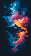 Artistic Representation of South Africa with Colorful Flames