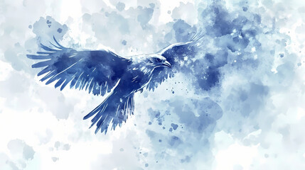 Fototapeta premium Thunderbird stormcaller watercolor illustration - generative ai. blue, white, thunderbird, storm, cloud. Thundertide. Illustration