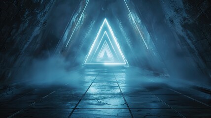 dark abstract sci-fi tunnel, Futuristic triangle spaceship corridor