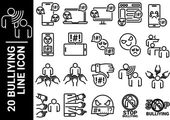 bulliying line icon, black and white