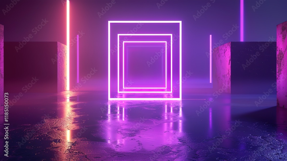 Poster abstract 3d square shape futuristic object over purple background