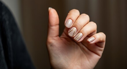 Elegant manicure with neutral tones and stylish nail art design