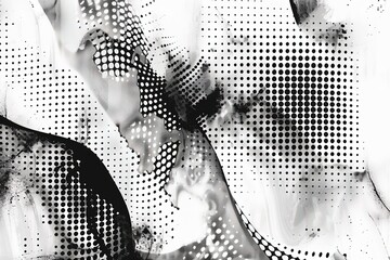 Abstract grunge grid polka dot halftone background pattern. Spotted black and white line illustration