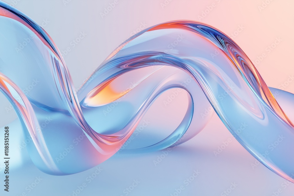 Poster 3d render abstract light blue curve glass pattern with gradient color. design element for background