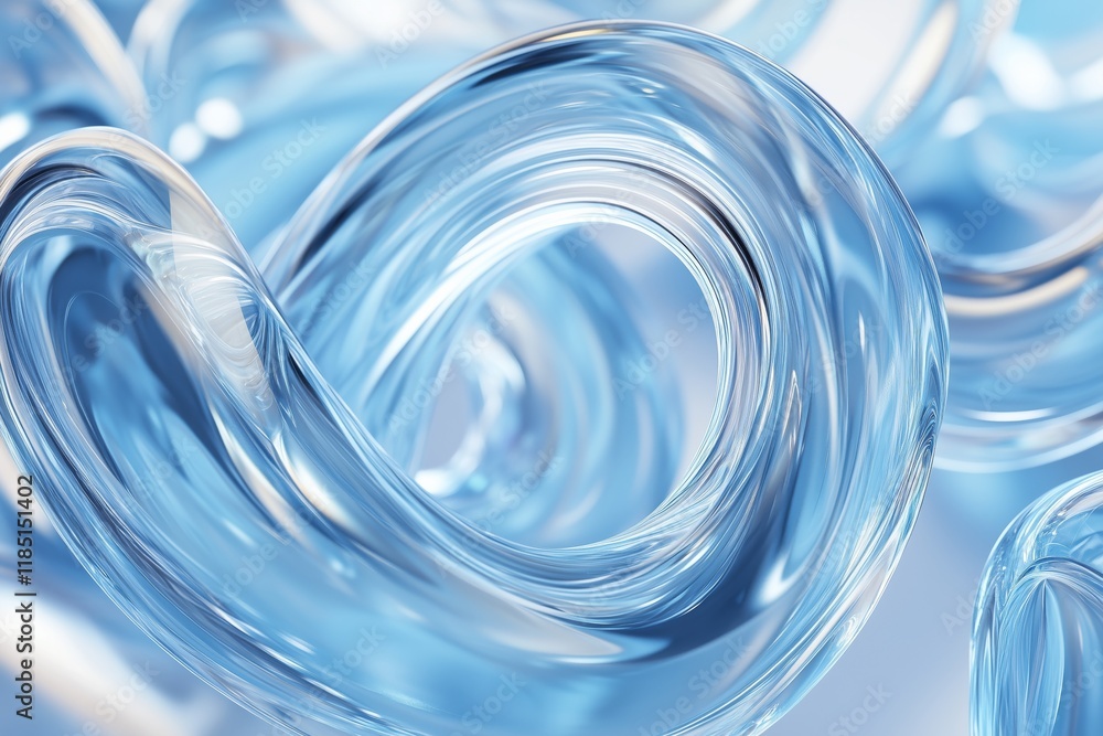 Poster 3d render abstract light blue curve glass pattern with gradient color. design element for background