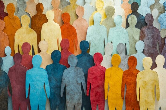 abstract illustration of a crowd made out of cut paper, people unity concept 
