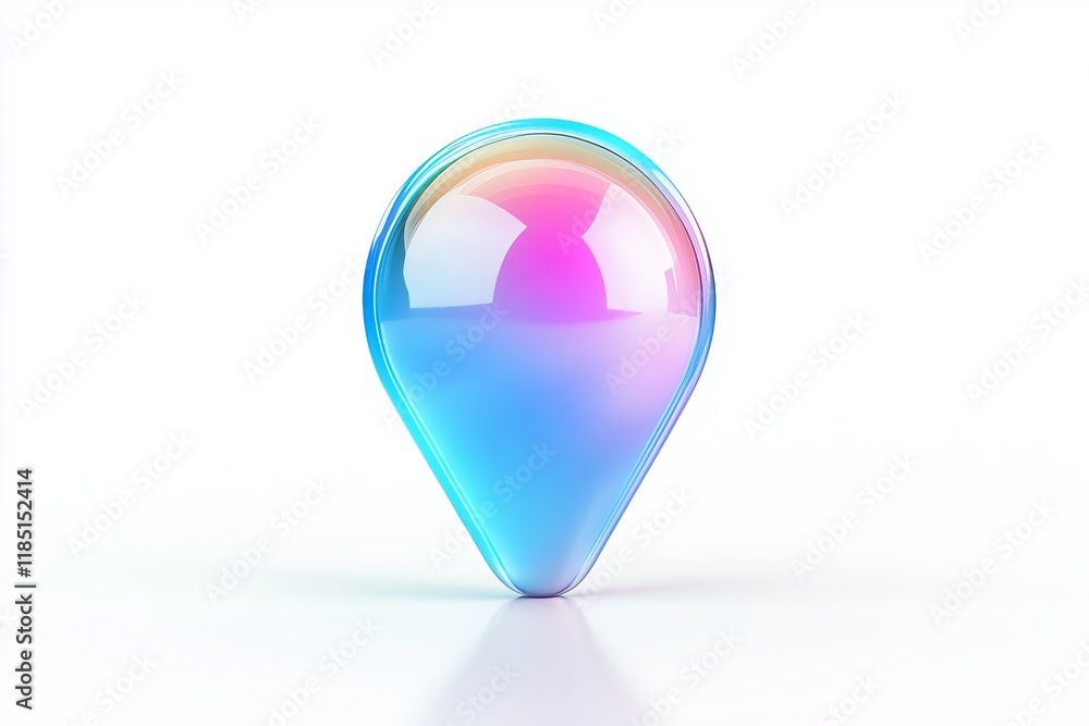 Poster blue 3d location glass icon with colorful gradient, gps pointer or pin sign with reflection isolated