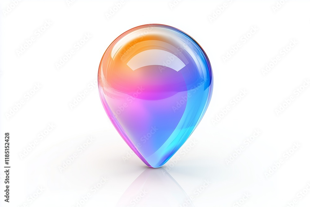 Poster blue 3d location glass icon with colorful gradient, gps pointer or pin sign with reflection isolated