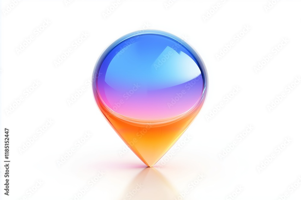 Poster blue 3d location glass icon with colorful gradient, gps pointer or pin sign with reflection isolated
