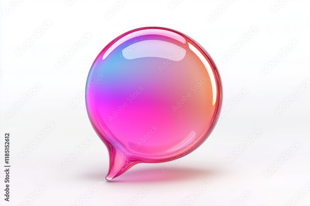 Poster chat message icon with colorful gradient on speech glass morphism bubble realistic symbol on white b