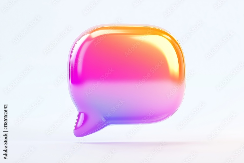 Poster chat message icon with colorful gradient on speech glass morphism bubble realistic symbol on white b