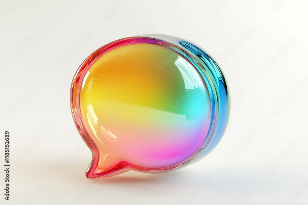 Poster chat message icon with colorful gradient on speech glass morphism bubble realistic symbol on white b