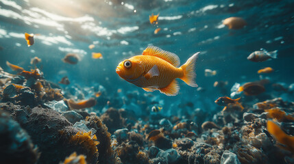 Fototapeta premium pollution of the ocean and nature harm to animals ,protection of nature and animals ,cleanliness