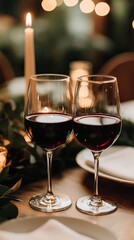 Naklejka premium Enjoying red wine by candlelight for a cozy evening gathering with friends
