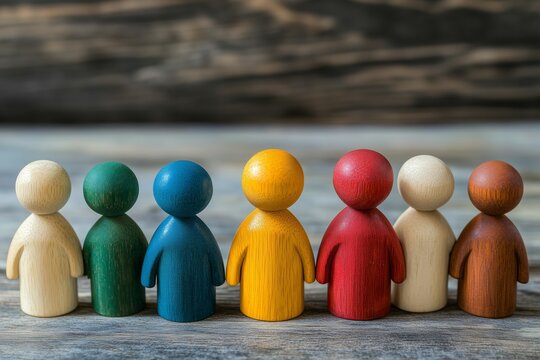 diversity and inclusion concept with wooden people figures of different color including wheelchair user