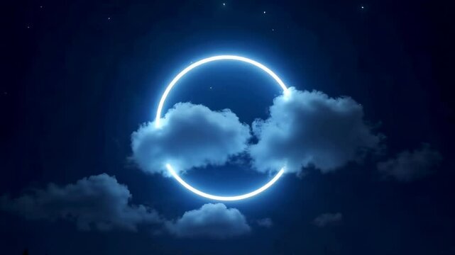 Celestial Circle: A Dreamy Nightscape with Glowing Neon Ring