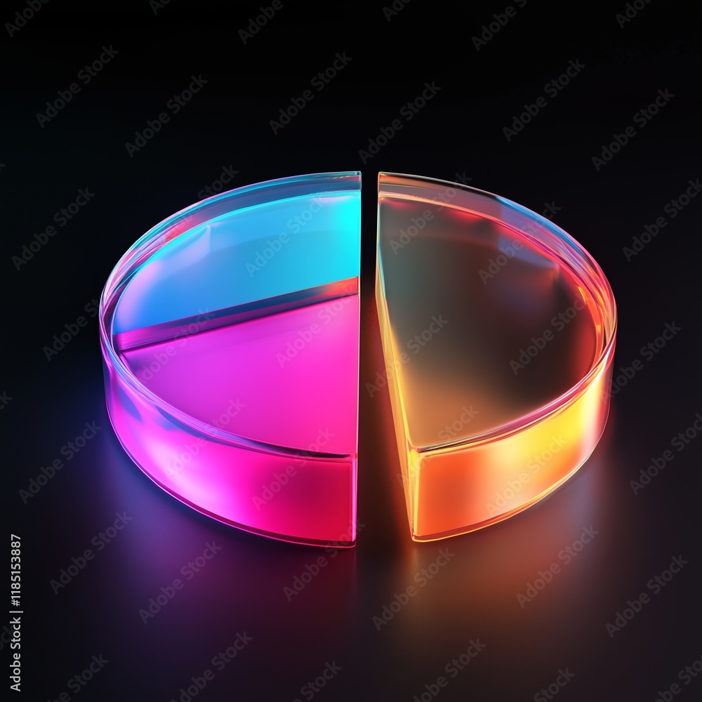 Aufkleber glass pastel color morphism business chart pie icon with colorful gradient light on dark background 