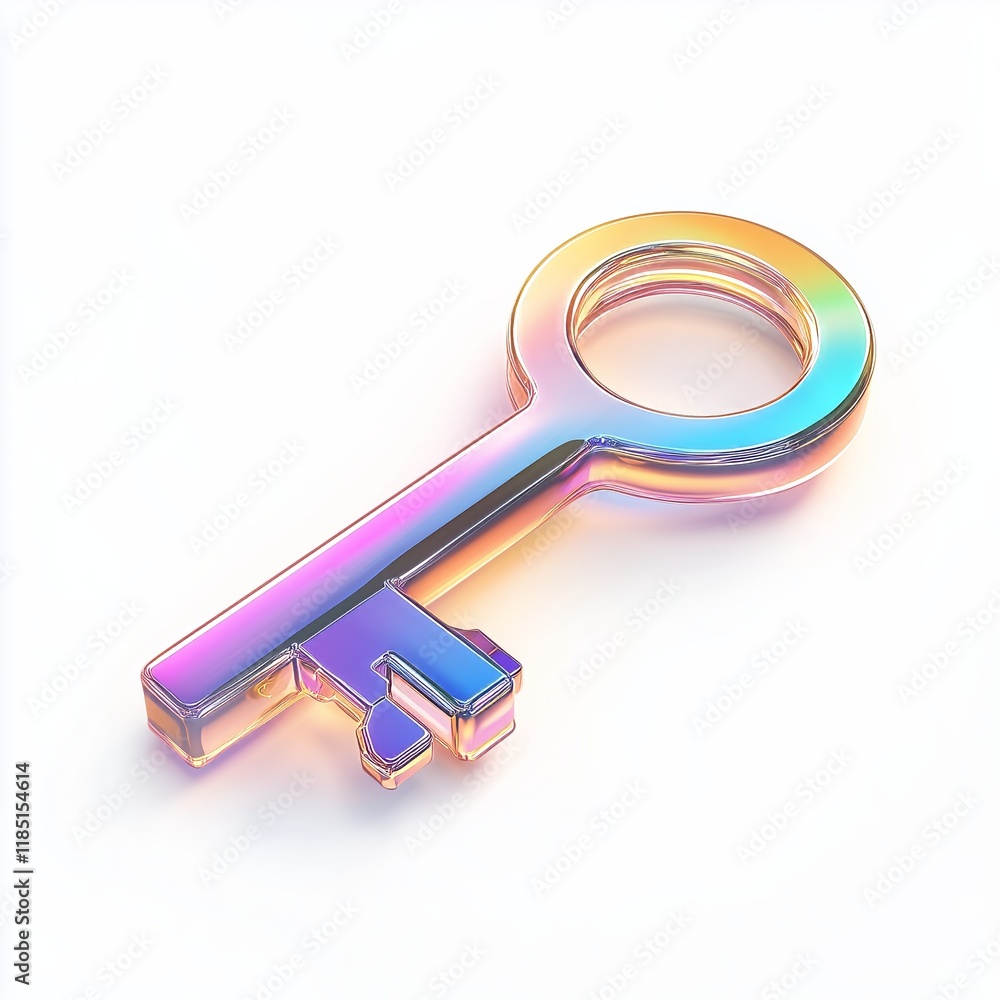 Poster key icon with colorful gradient. 3d rendering illustration for graphic design, ui ux design, present