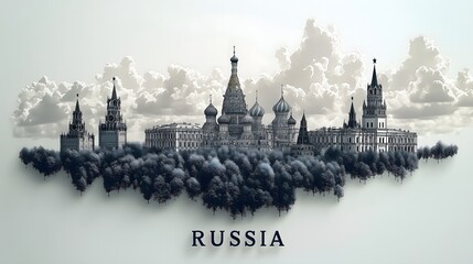 Illustration of Russia with Iconic Architecture and Cool Tone