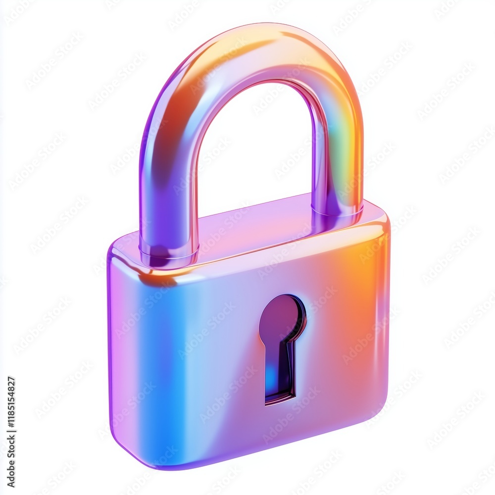Poster padlock icon with colorful gradient. privacy symbol, security lock - 3d rendering in white