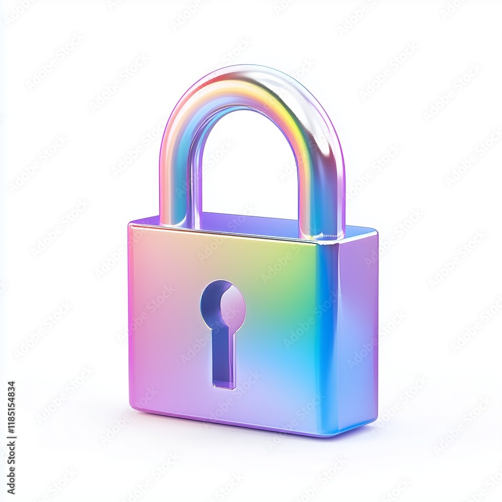 Poster padlock icon with colorful gradient. privacy symbol, security lock - 3d rendering in white