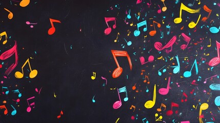 Obraz premium Colorful Music Notes Dance Across Dark Background