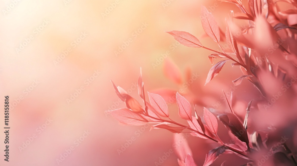 Aufkleber pink leaves on branches glow in sunlight creating a beautiful backlit effect in nature
