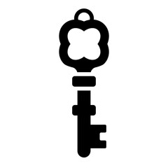 skeleton key with floral head glyph icon for security secure