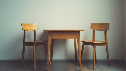 Wooden Table and Chairs Set Against a Light Wall