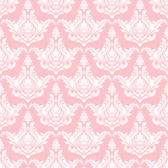 Background paper or fabric, with floral damask and baroque, seamless ornamental pattern