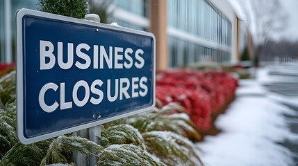 Sign that reads &ldquo;BUSINESS CLOSURES&rdquo;. - closing - weather - snow - ice - winter storm - emergency - closed - factory - plant - offices - dismissed - alert - safety - stay home 