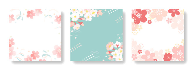 春のセール用桜デザインフレームセット ( ベクター素材 背景 カード バナー )