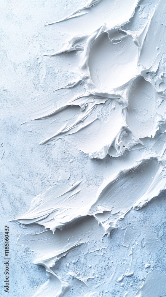 Poster white creamy texture creating abstract shapes on light blue background