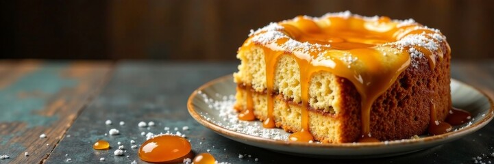 Cake with golden brown gingerbread crust and marmalade swirled through, marmalade, swirled, baking