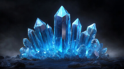 vibrant and glowing blue crystal on black background with neon effects and cartoon style 3d rendering ideal for digital crystal art, vector design, and neon fantasy illustrations
