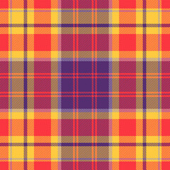Decorative texture tartan plaid, textured pattern fabric background. Towel check textile seamless vector in red and amber colors.