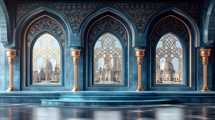 Palace Interior Blue Arches, City View, Display