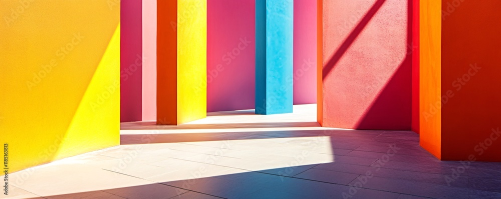 Poster colorful walls casting shadows in modern architectural space