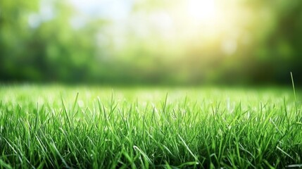 Lush Green Grass Under Bright Sunlight with Soft Background Creating a Serene Atmosphere Perfect for Relaxation and Outdoor Activities in Nature