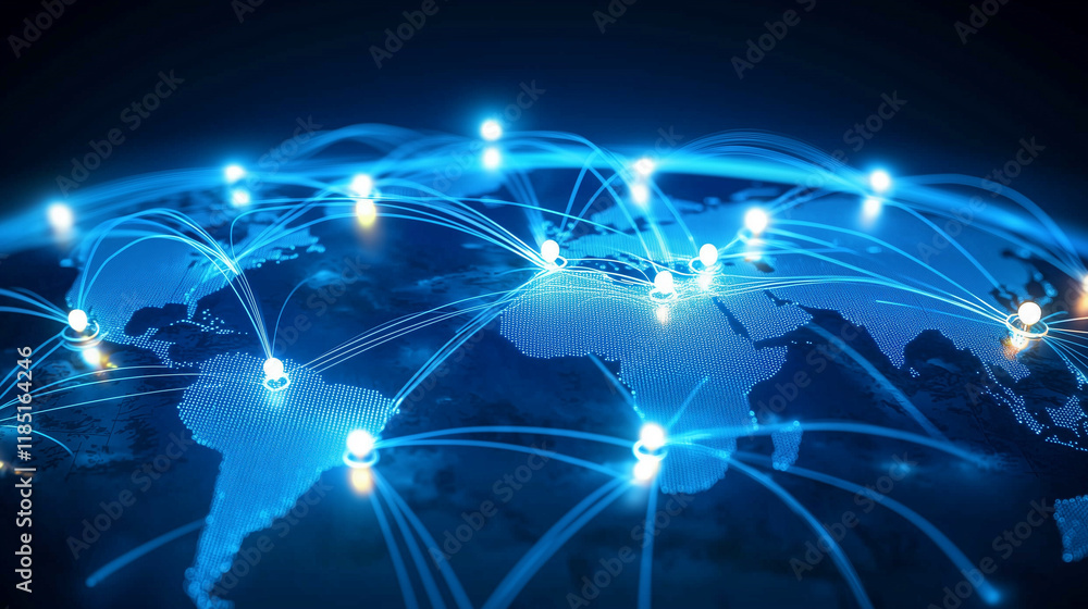Aufkleber digital network visualization with global connectivity