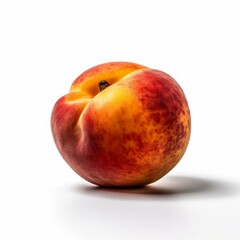 Fototapeta premium A single ripe peach, vibrant in color and juicy in texture, sits against a stark white background. The image is a stunning still life, capturing the essence of summer's bounty.