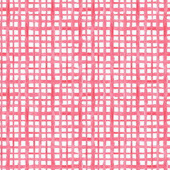 Gingham seamless pattern. Watercolor strokes checkered plaid. Red summer print. Table cloth Seamless background. Paint Lines, ink brush strokes. Square stripes