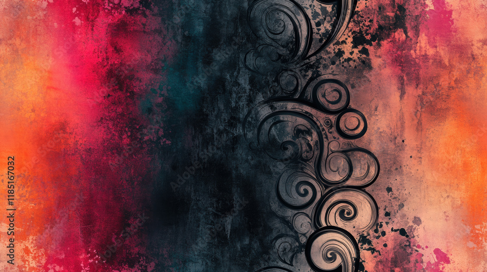 Poster seamless pattern, vibrant abstract pattern featuring swirling designs against a dark background with